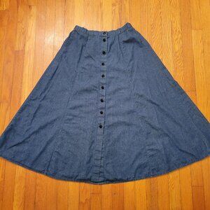 Vintage Jaclyn T Jean Denim Button Down Skirt L Cotton Modest Church Home School
